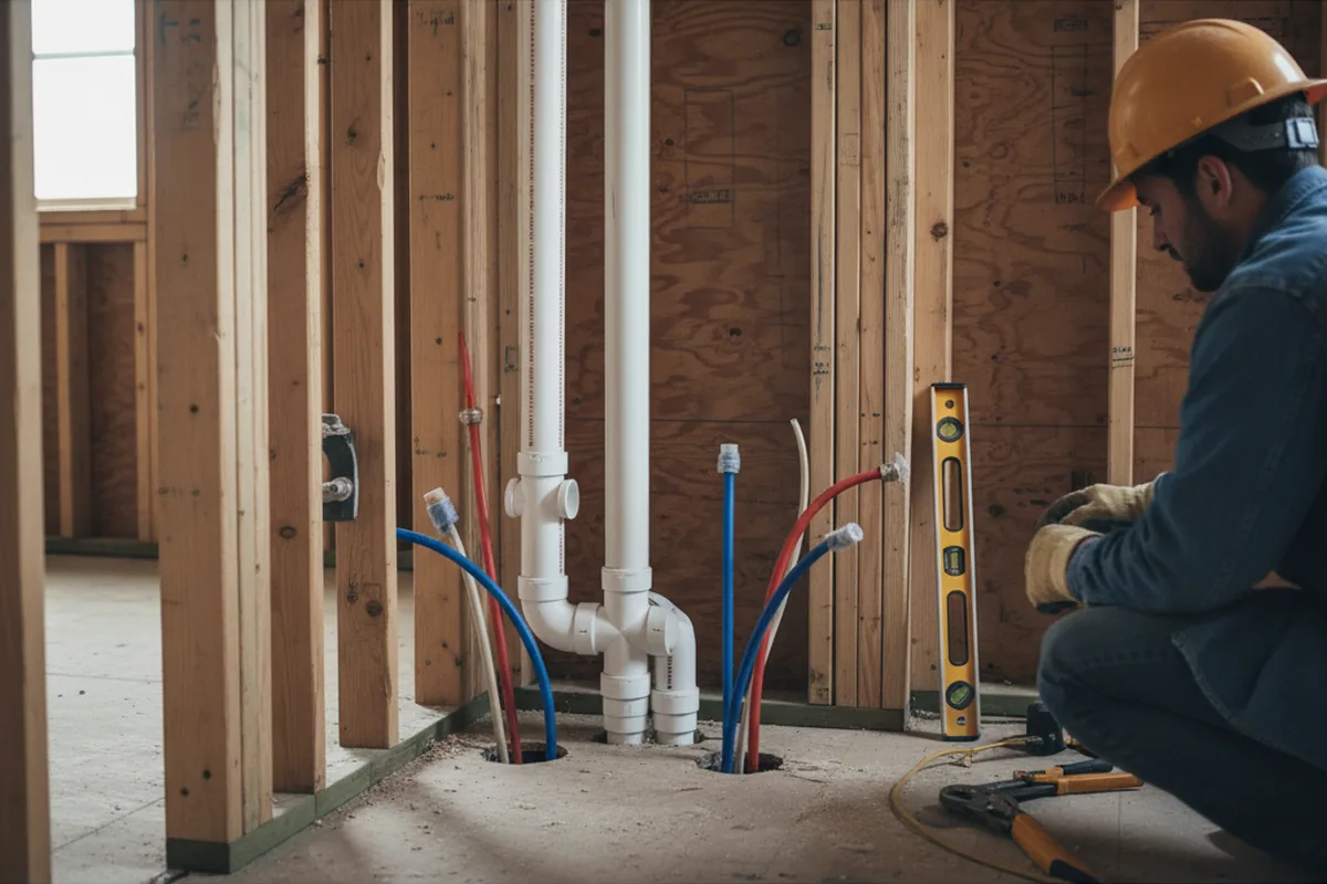 Drain and supply rough-in during Leak Detection in Lancaster